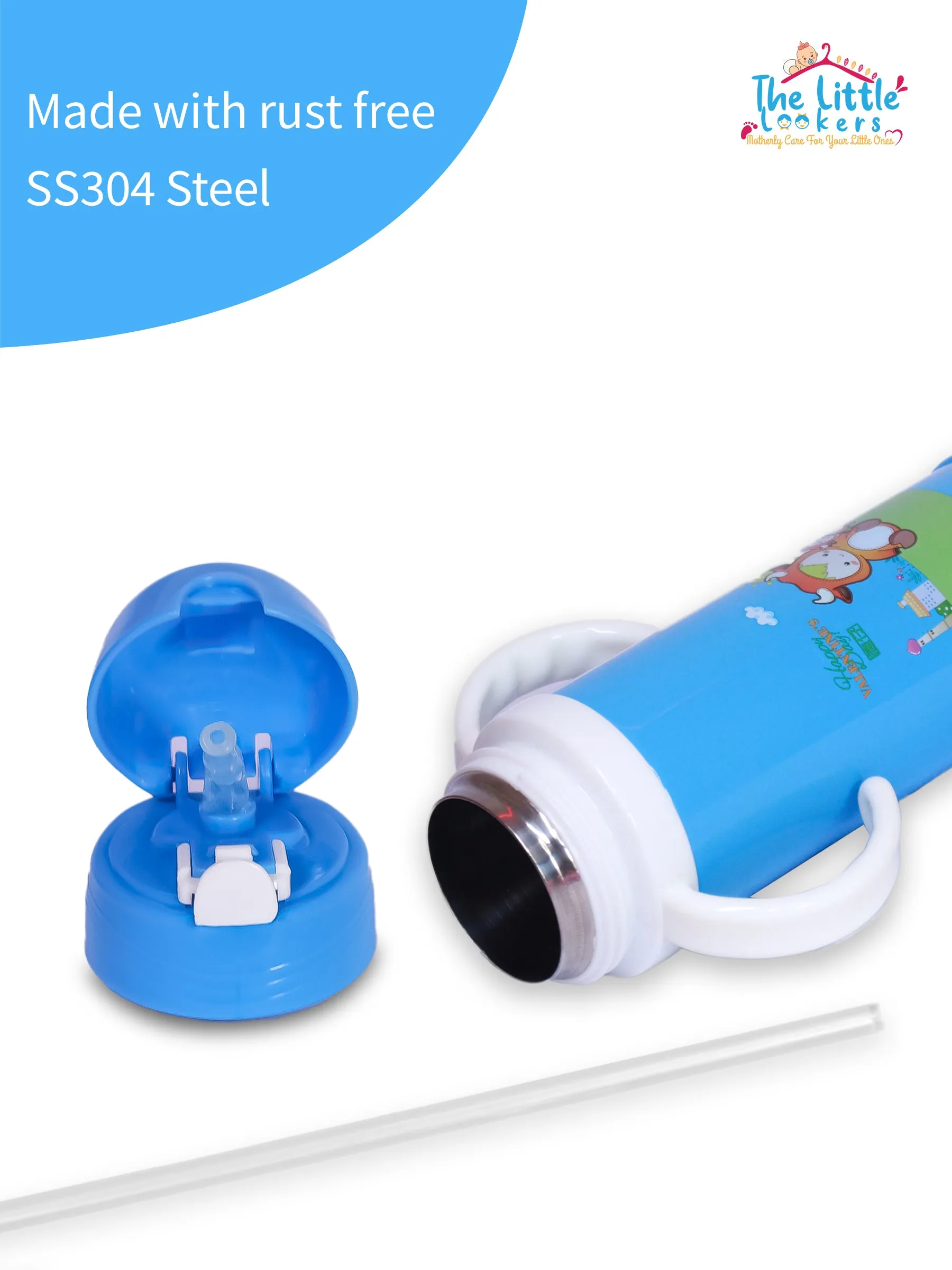 THE LITTLE LOOKERS Stainless Steel Sipper Bottle for Kids/Sipper Bottle with Straw/Travelling Water Bottle for Kids with Straw - 450ml