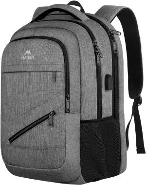 Travel Laptop Backpack, 17 Inch Business Flight Approved Carry on Backpack, TSA Large Travel Backpack for Women Men with USB Charger Port and Luggage Sleeve, Durable College Rucksack, Grey