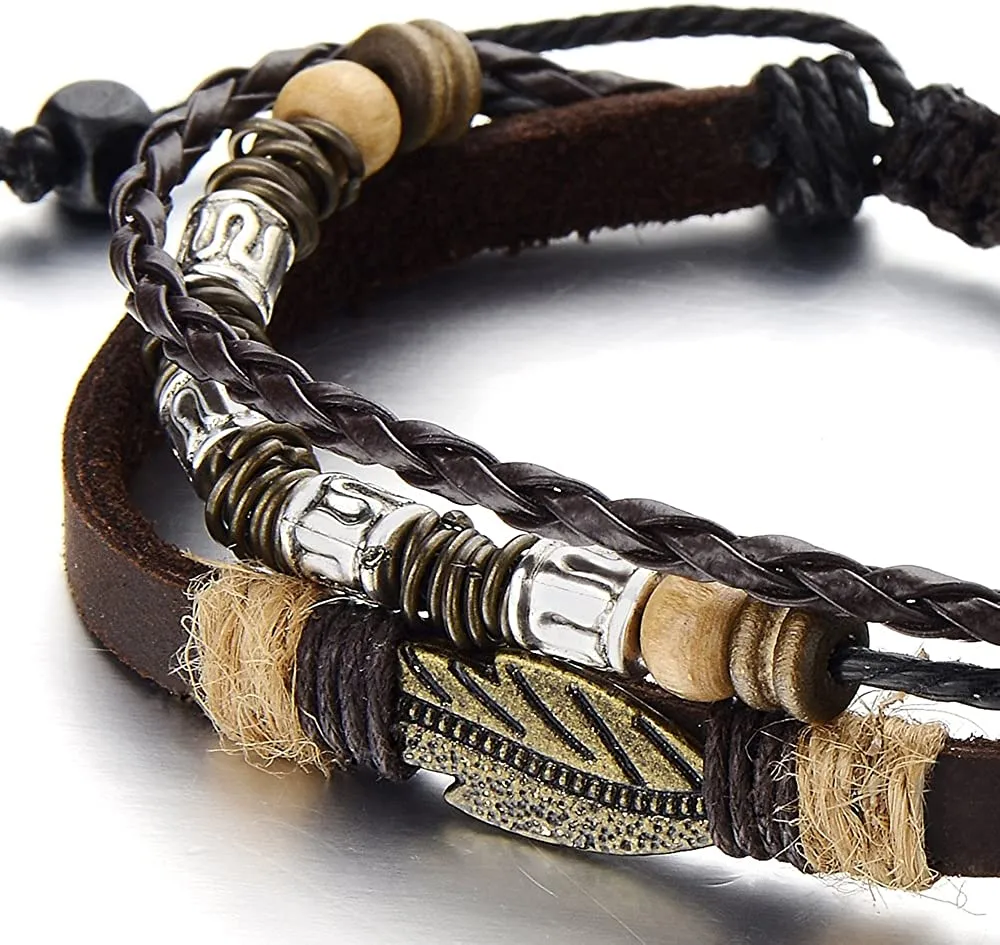 Tribal Tibetan Multi-Strand Brown Leather Bracelet for Men Women Leather Wristband Wrap Bracelet