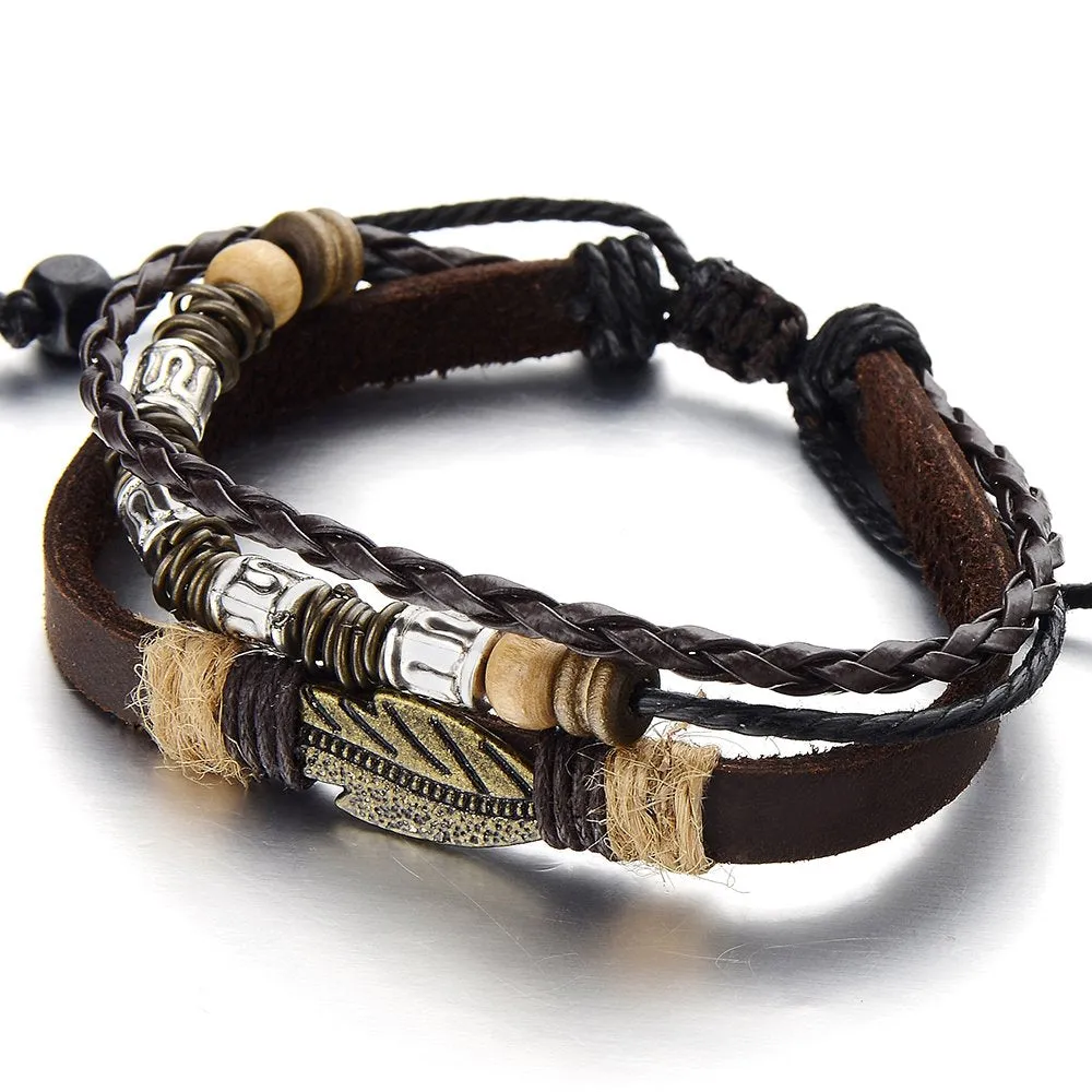 Tribal Tibetan Multi-Strand Brown Leather Bracelet for Men Women Leather Wristband Wrap Bracelet