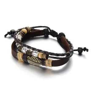 Tribal Tibetan Multi-Strand Brown Leather Bracelet for Men Women Leather Wristband Wrap Bracelet