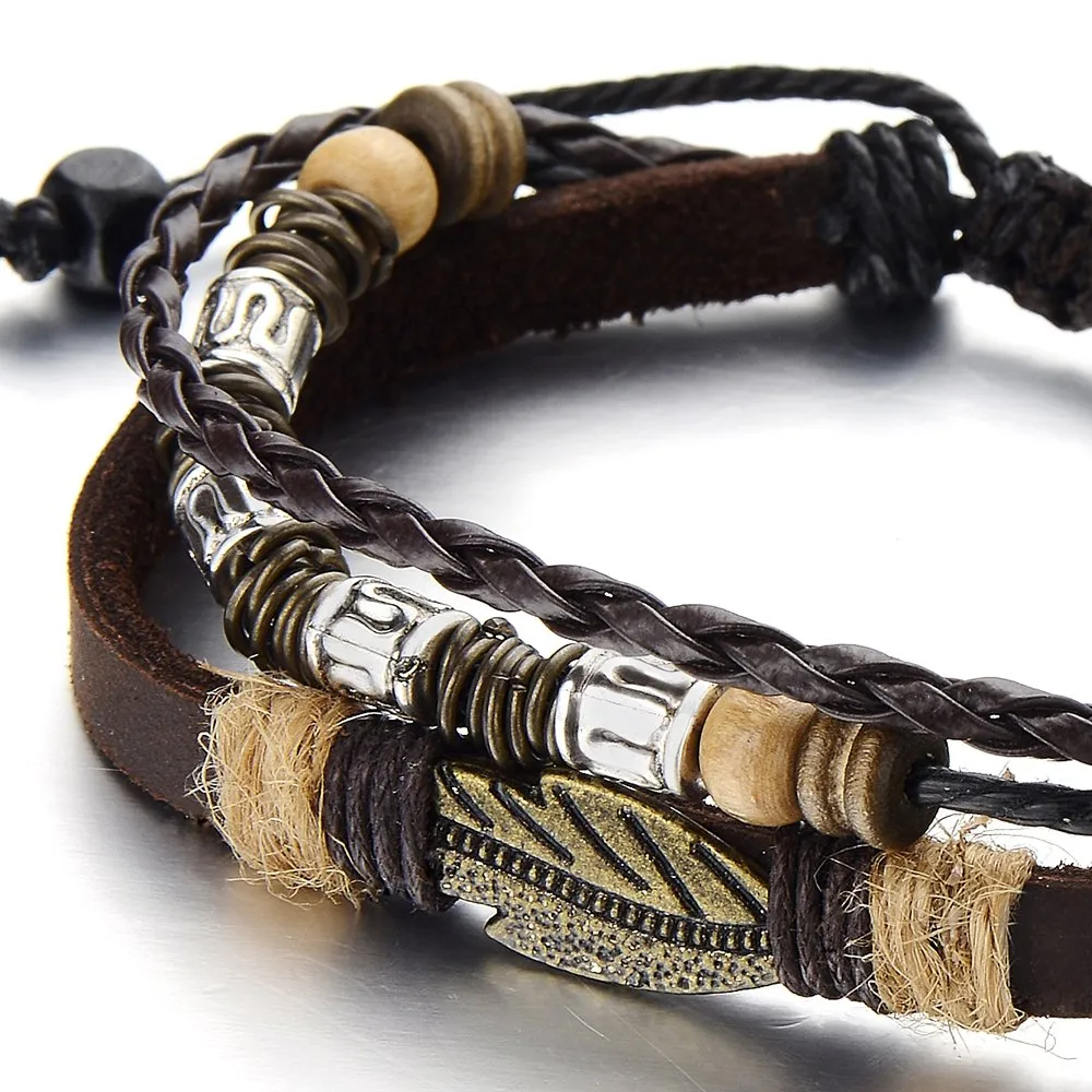 Tribal Tibetan Multi-Strand Brown Leather Bracelet for Men Women Leather Wristband Wrap Bracelet