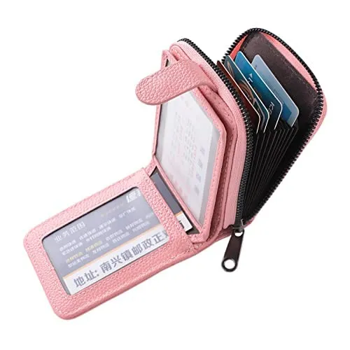 Urbane Home Card Holder Wallet For Men Women|Debit Credit Card Holder|Wallet For Id, Visiting Card, Buisness Card|RFID Protected|Button & Zipper Closure Wallet|Pink