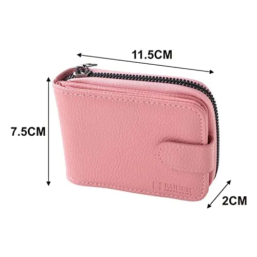 Urbane Home Card Holder Wallet For Men Women|Debit Credit Card Holder|Wallet For Id, Visiting Card, Buisness Card|RFID Protected|Button & Zipper Closure Wallet|Pink