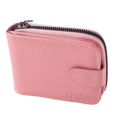 Urbane Home Card Holder Wallet For Men Women|Debit Credit Card Holder|Wallet For Id, Visiting Card, Buisness Card|RFID Protected|Button & Zipper Closure Wallet|Pink