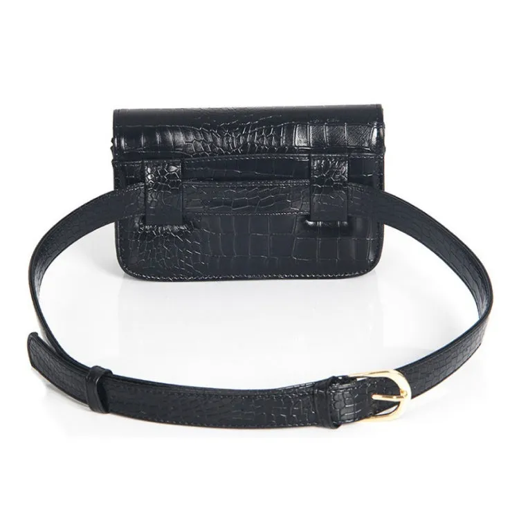 Vintage Women Alligator PU Leather Waist Pack Travel Belt Wallets Fanny Bags(Black-S)