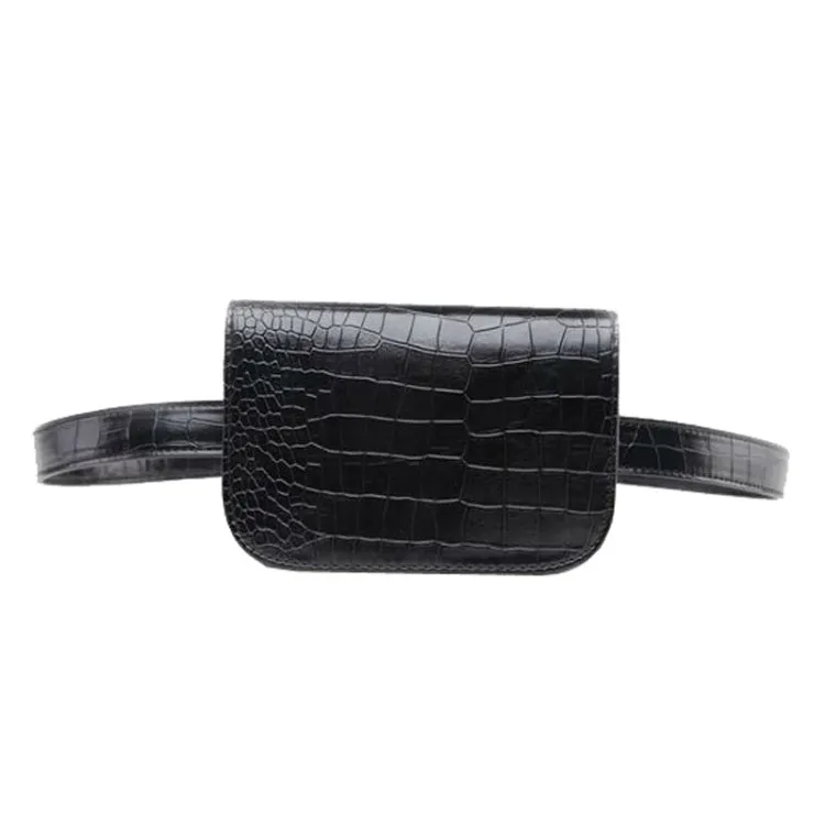 Vintage Women Alligator PU Leather Waist Pack Travel Belt Wallets Fanny Bags(Black-S)