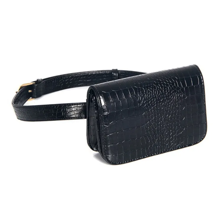 Vintage Women Alligator PU Leather Waist Pack Travel Belt Wallets Fanny Bags(Black-S)