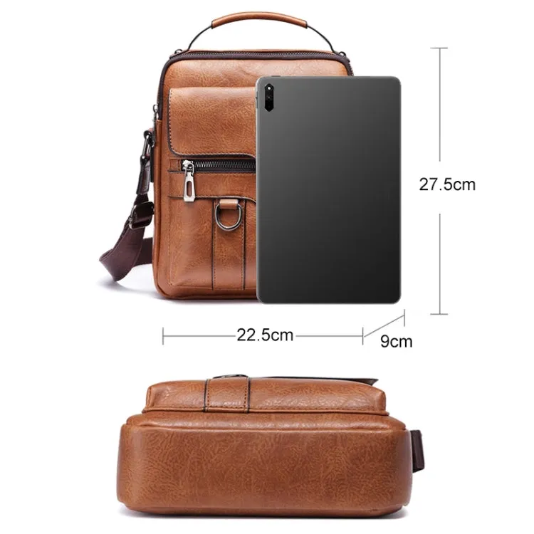 WEIXIER 8642 Men Business Retro PU Leather Handbag Crossbody Bag, Size: 27.5 x 22.5 x 9cm (Black)