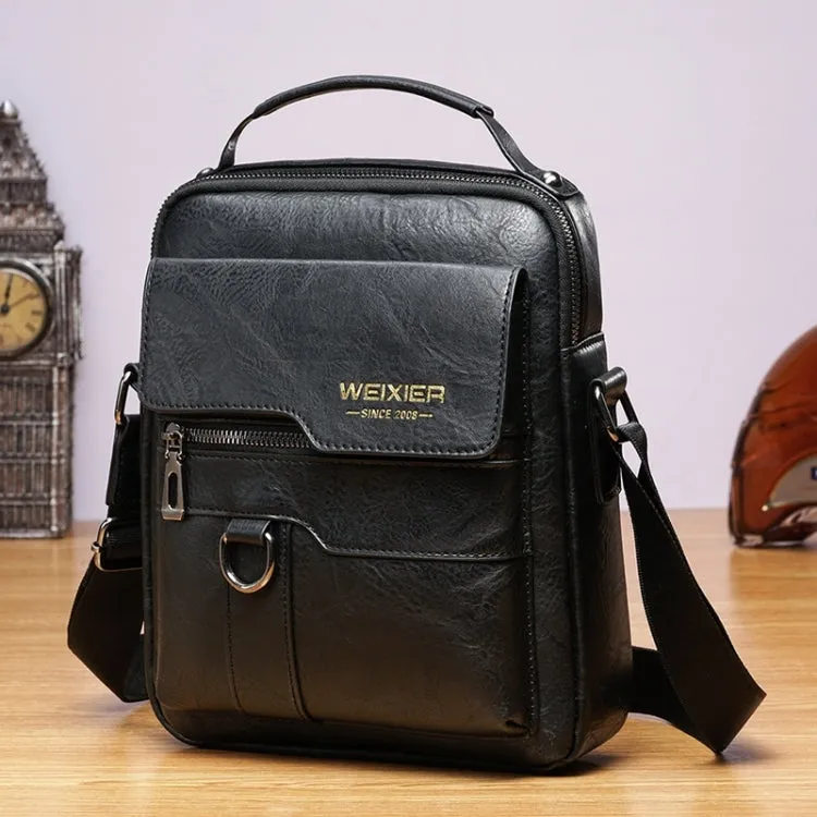 WEIXIER 8642 Men Business Retro PU Leather Handbag Crossbody Bag, Size: 27.5 x 22.5 x 9cm (Black)