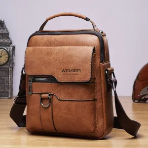 WEIXIER 8642 Men Business Retro PU Leather Handbag Crossbody Bag, Size: 27.5 x 22.5 x 9cm (Brown)