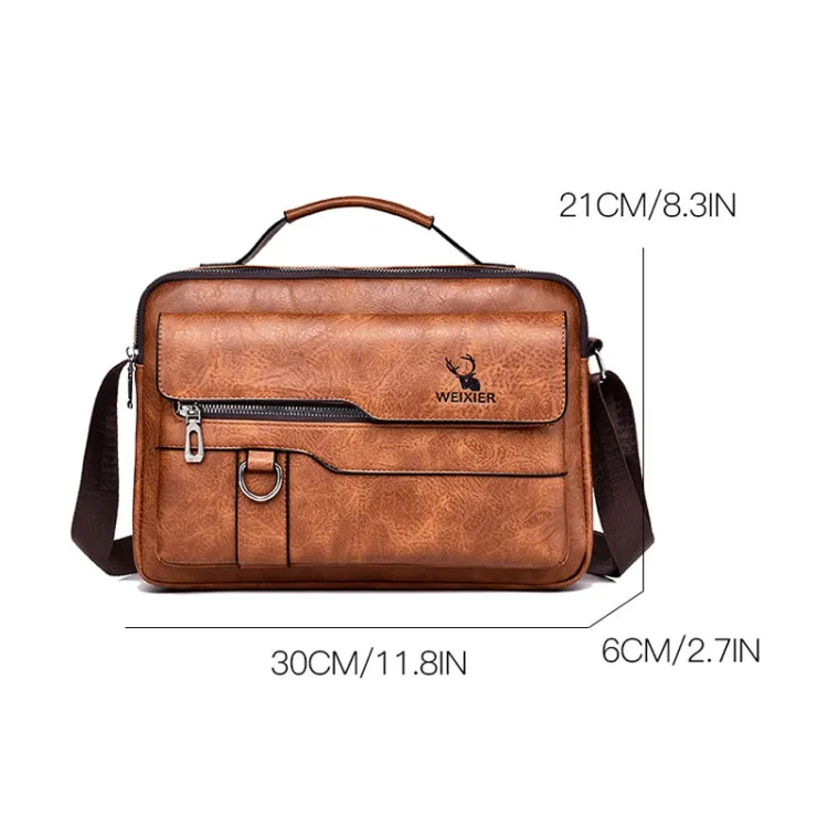 WEIXIER Men Shoulder Bag Retro Leather Laptop Business Casual Bag(Horizontal Dark Brown)