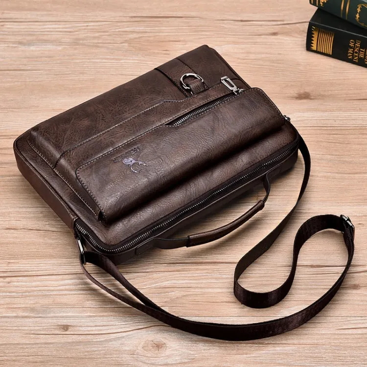 WEIXIER Men Shoulder Bag Retro Leather Laptop Business Casual Bag(Horizontal Dark Brown)