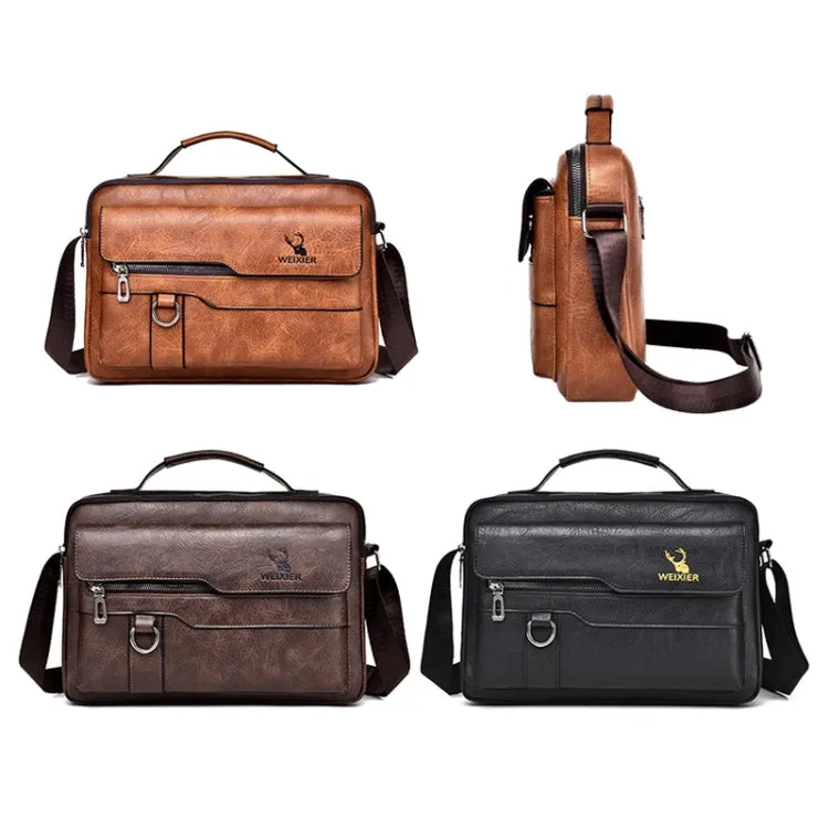 WEIXIER Men Shoulder Bag Retro Leather Laptop Business Casual Bag(Horizontal Dark Brown)