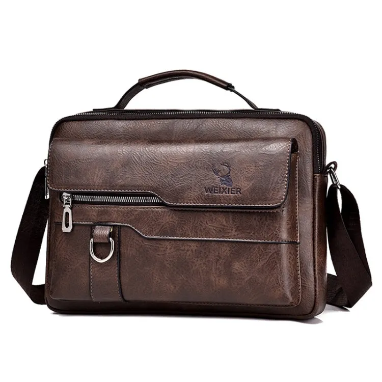 WEIXIER Men Shoulder Bag Retro Leather Laptop Business Casual Bag(Horizontal Dark Brown)