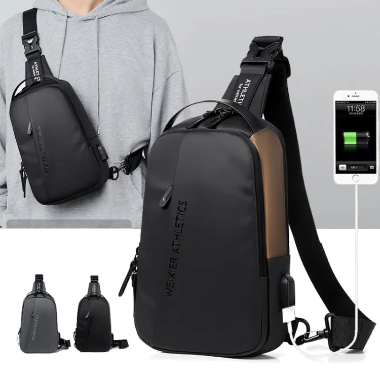 WEIXIER  X313 Men Chest Bag Crossbody Casual Small Bag Shoulder Bag External USB Port(Black Gold)