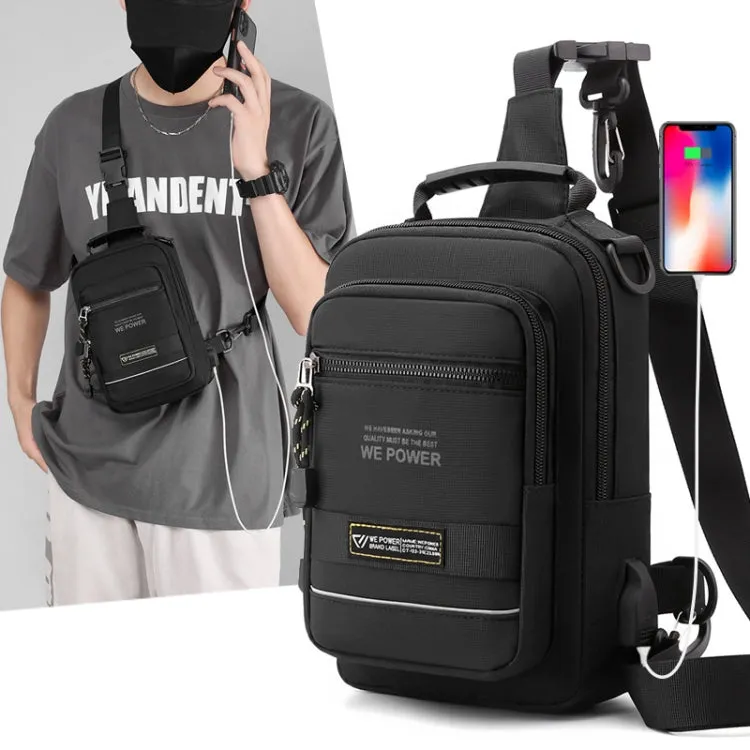 WEPOWER Men Chest Bag Outdoor Shoulder Messengers Bag With USB Charging Port Sports Small Bag(Dark Green)