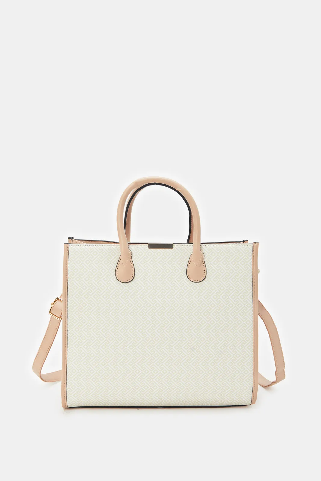 Women Beige Embossed Tote Bag