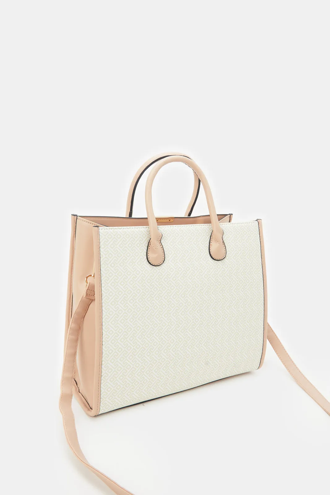 Women Beige Embossed Tote Bag