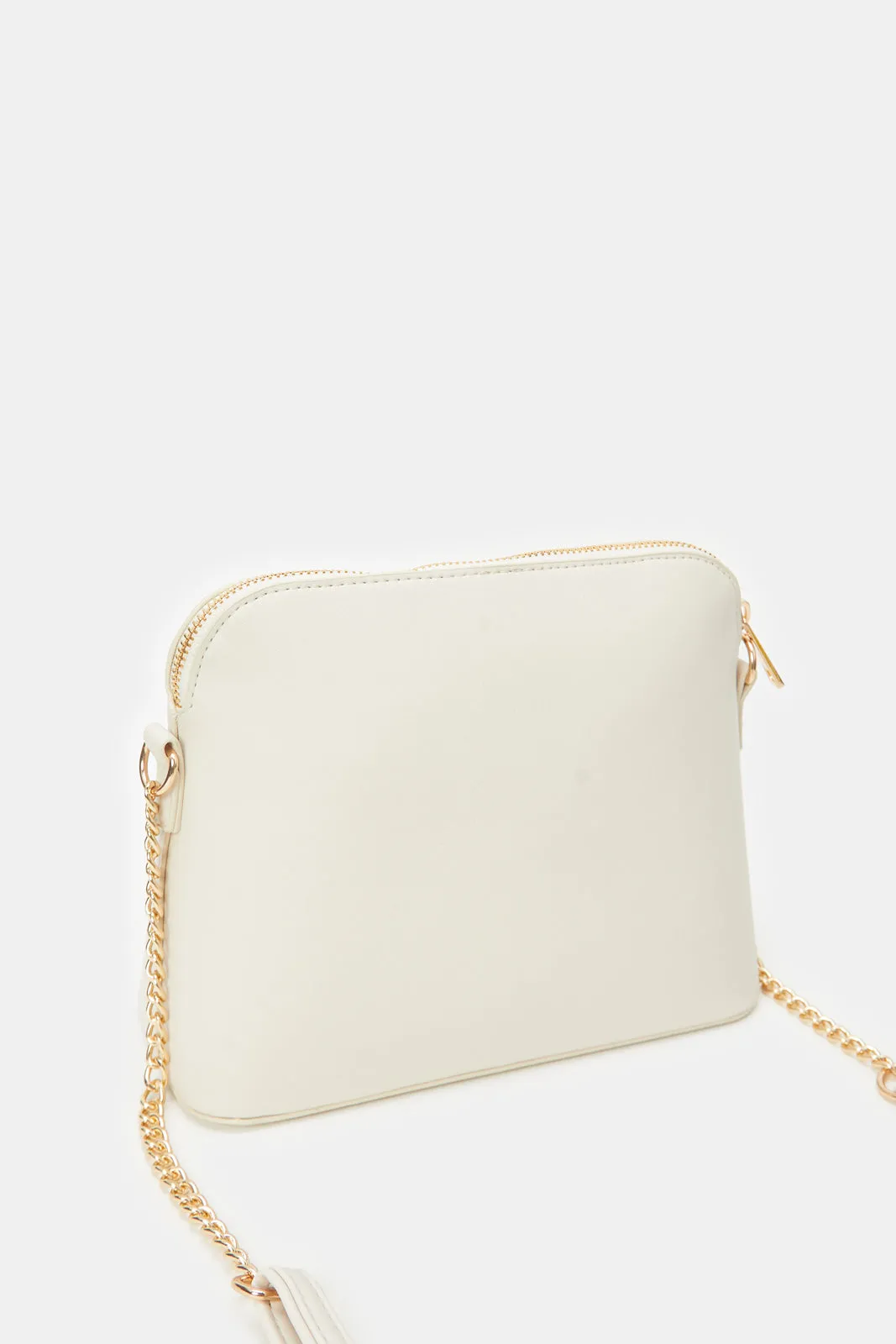 Women Beige Pearls Cross Body Bag