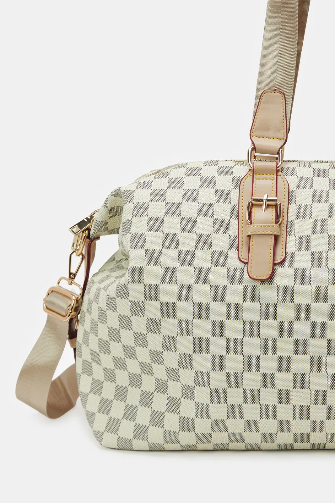 Women Beige Printed Duffle Bag