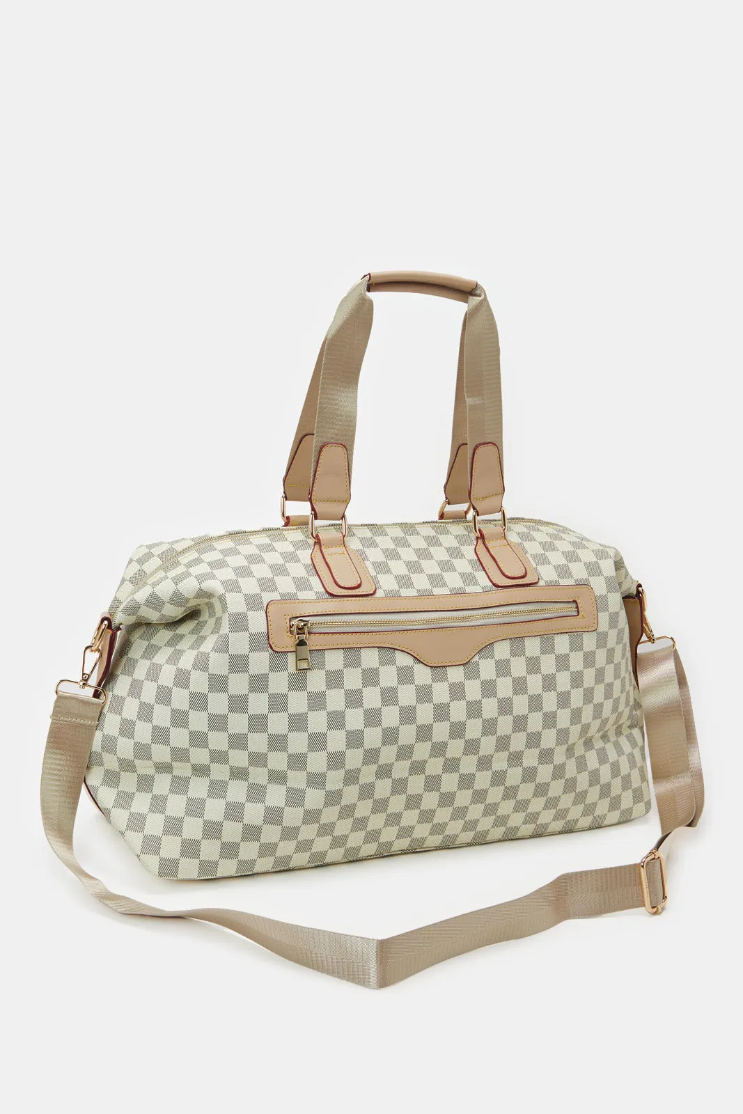 Women Beige Printed Duffle Bag