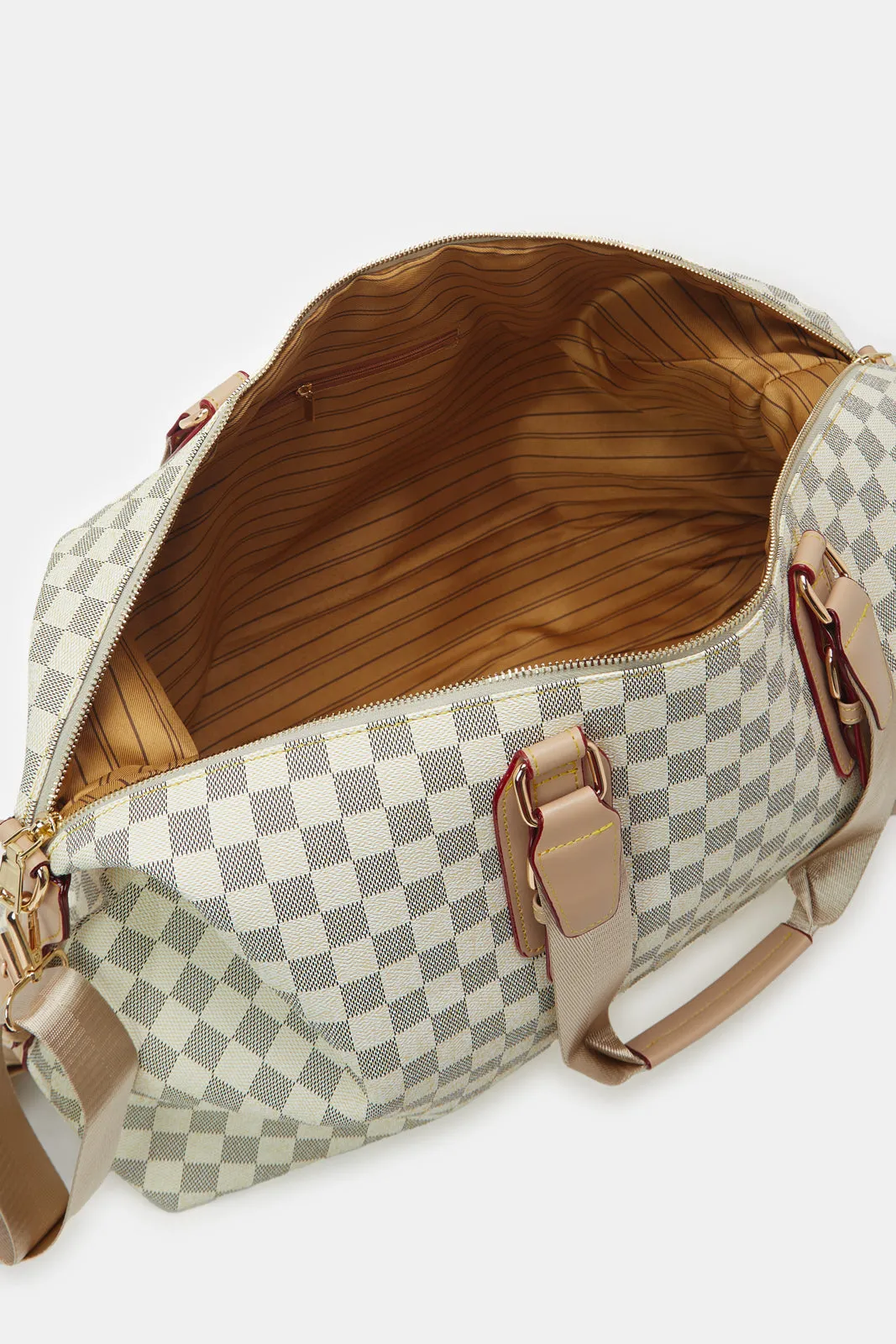 Women Beige Printed Duffle Bag