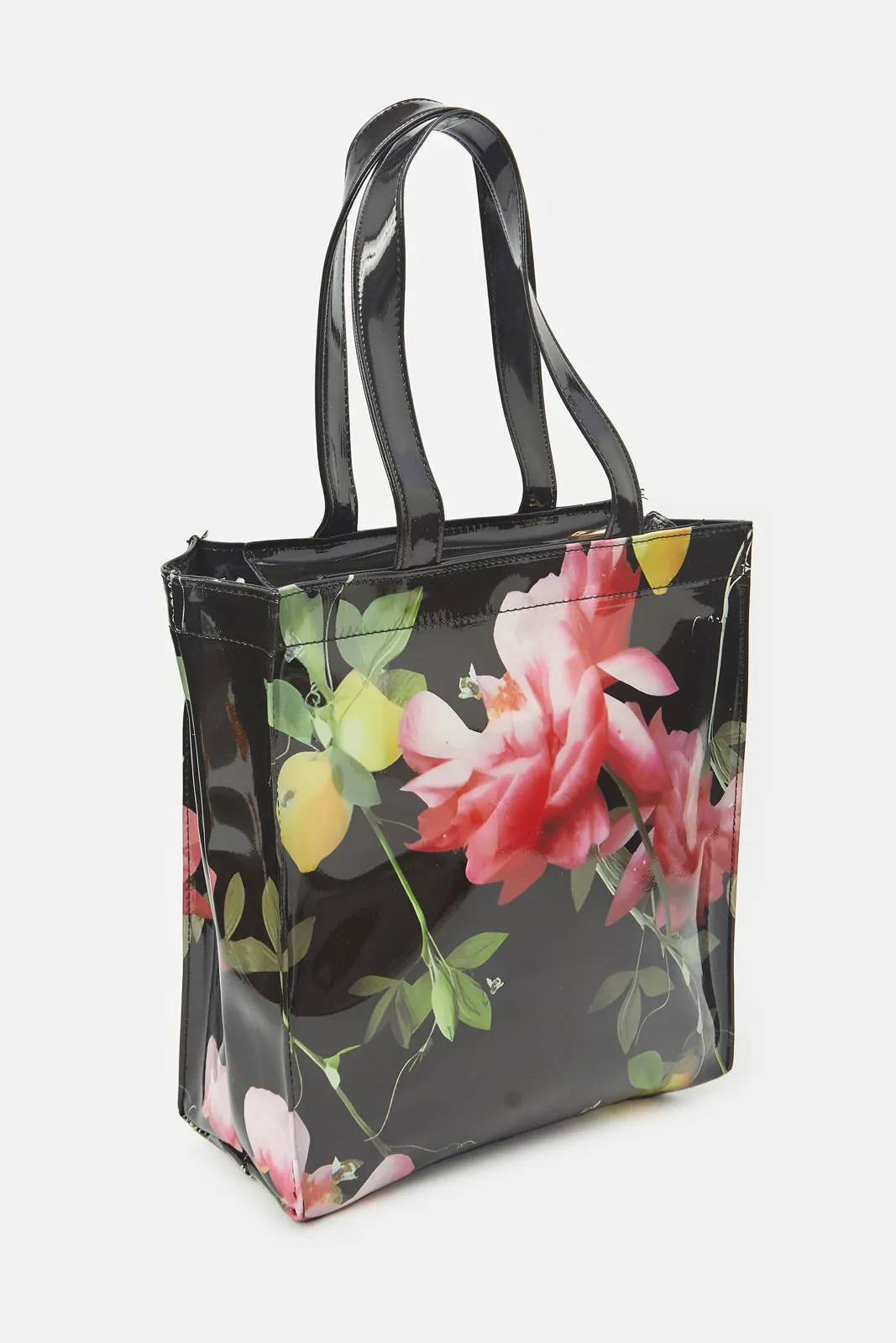 Women Black Floral Print Shopper