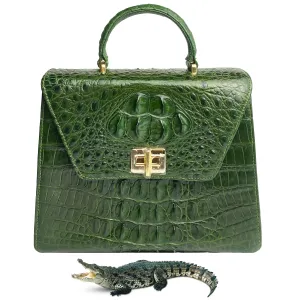 Women Crocodile Handbags Top Handle Alligator Leather Shoulder Messenger Bag Lady Fashion Daily Totes - Green