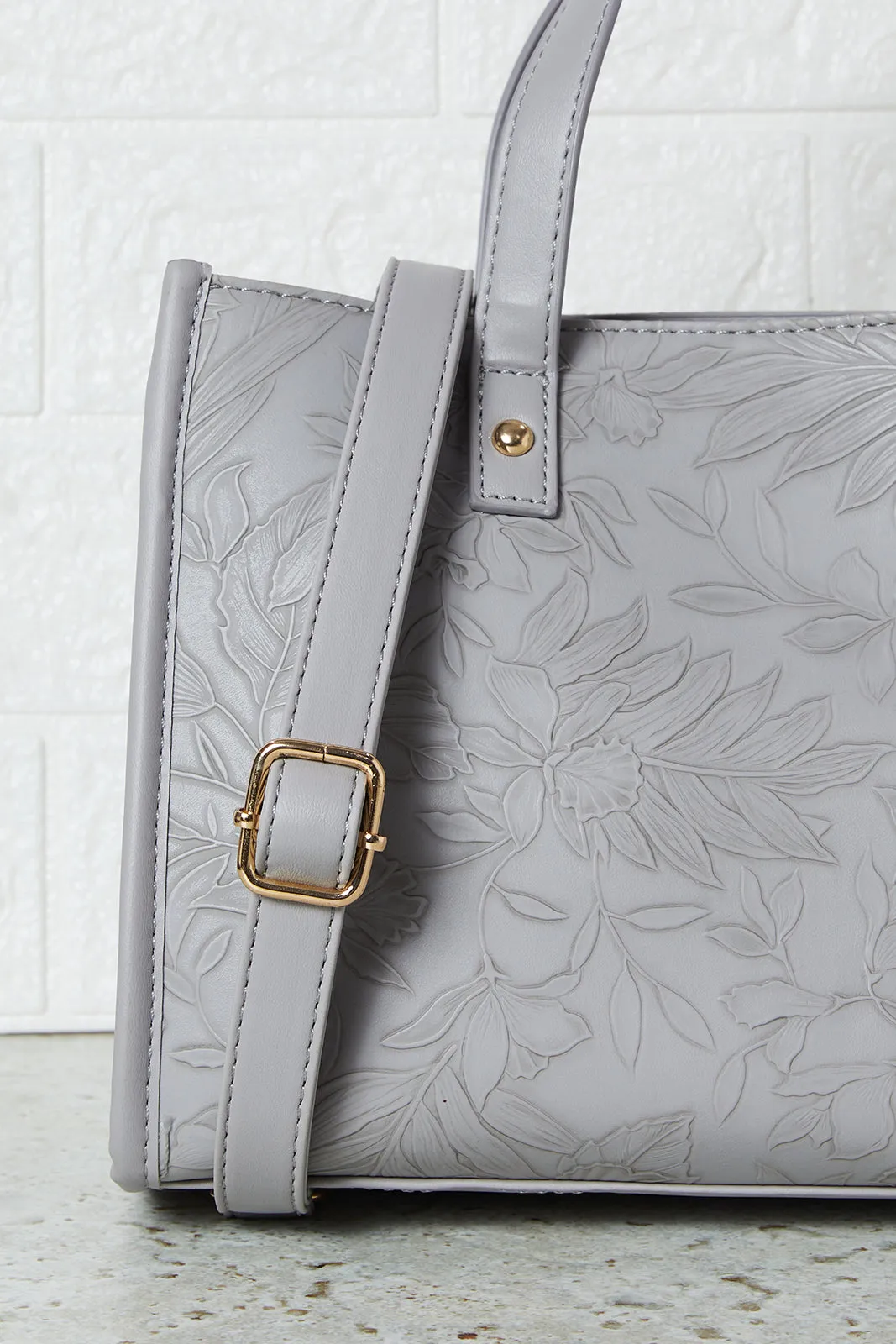 Women Grey Embossed Messenger Bag