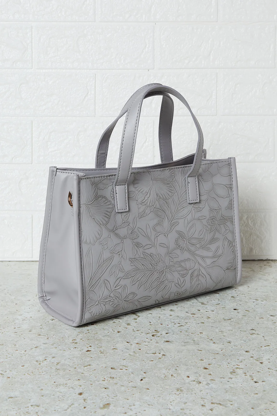 Women Grey Embossed Messenger Bag