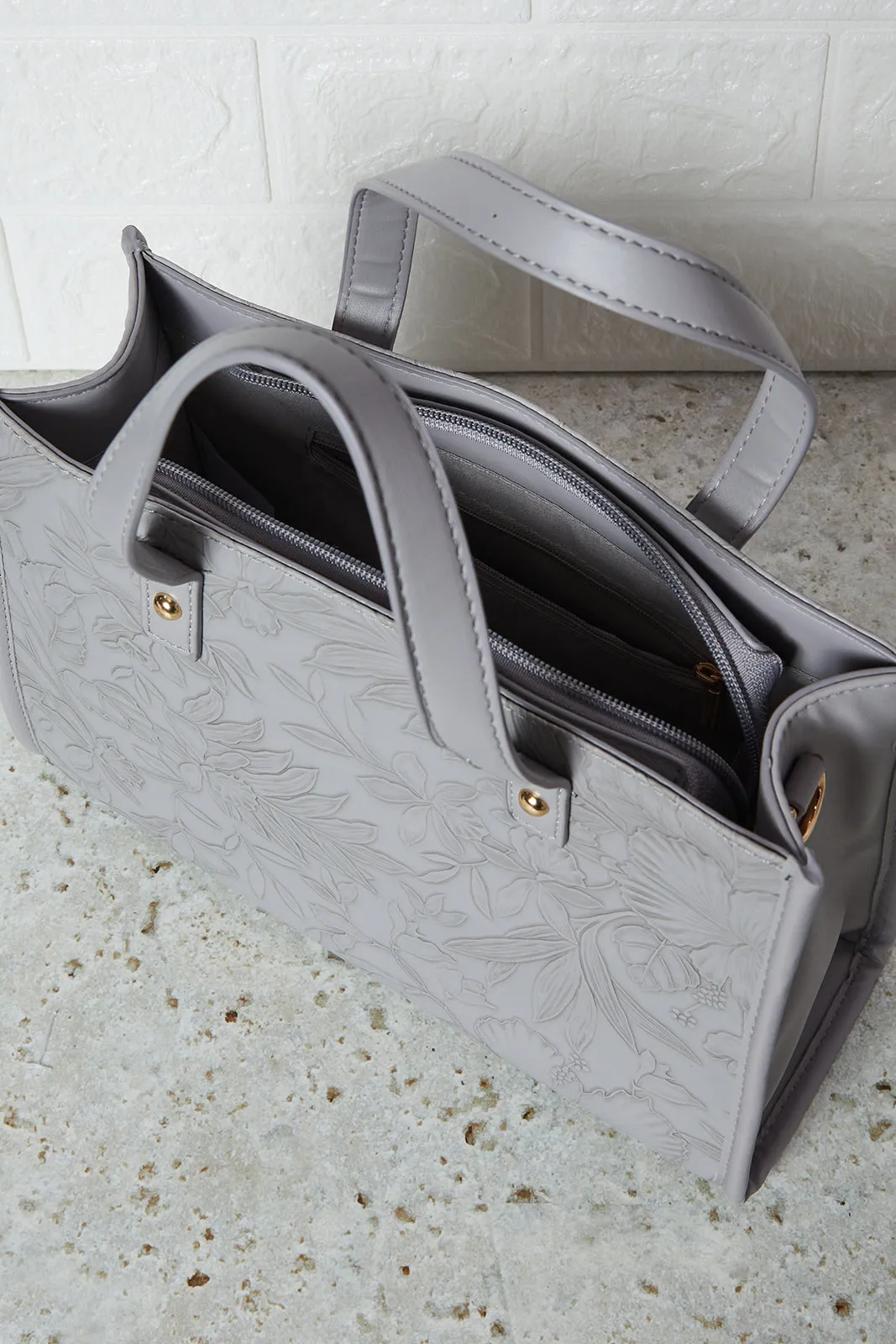 Women Grey Embossed Messenger Bag