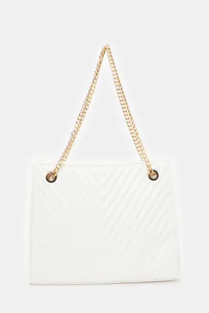 Women Quilted White Tote Bag