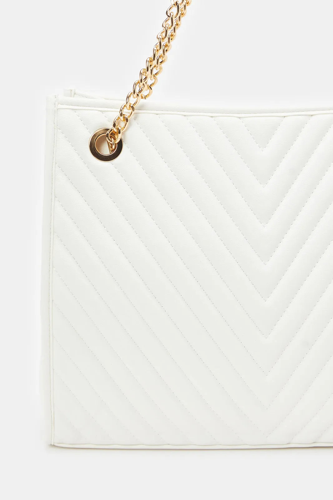 Women Quilted White Tote Bag