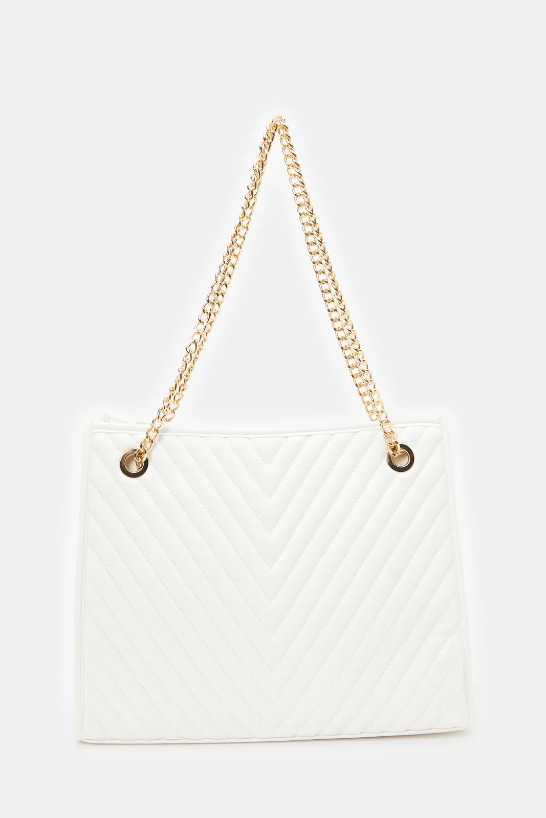 Women Quilted White Tote Bag