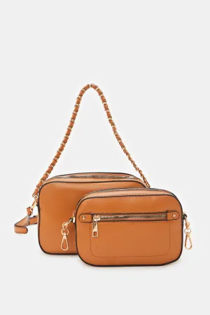 Women Tan Cross Body Bag (2 Piece)