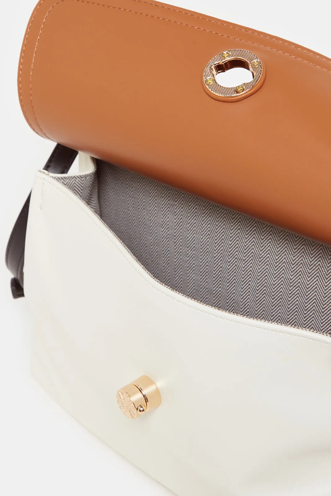 Women White And Tan Plain Day Bag