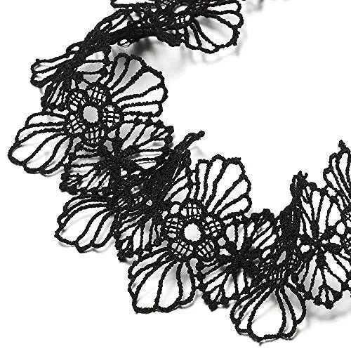 Womens Black Wide Flower Tattoo Lace Choker Necklace