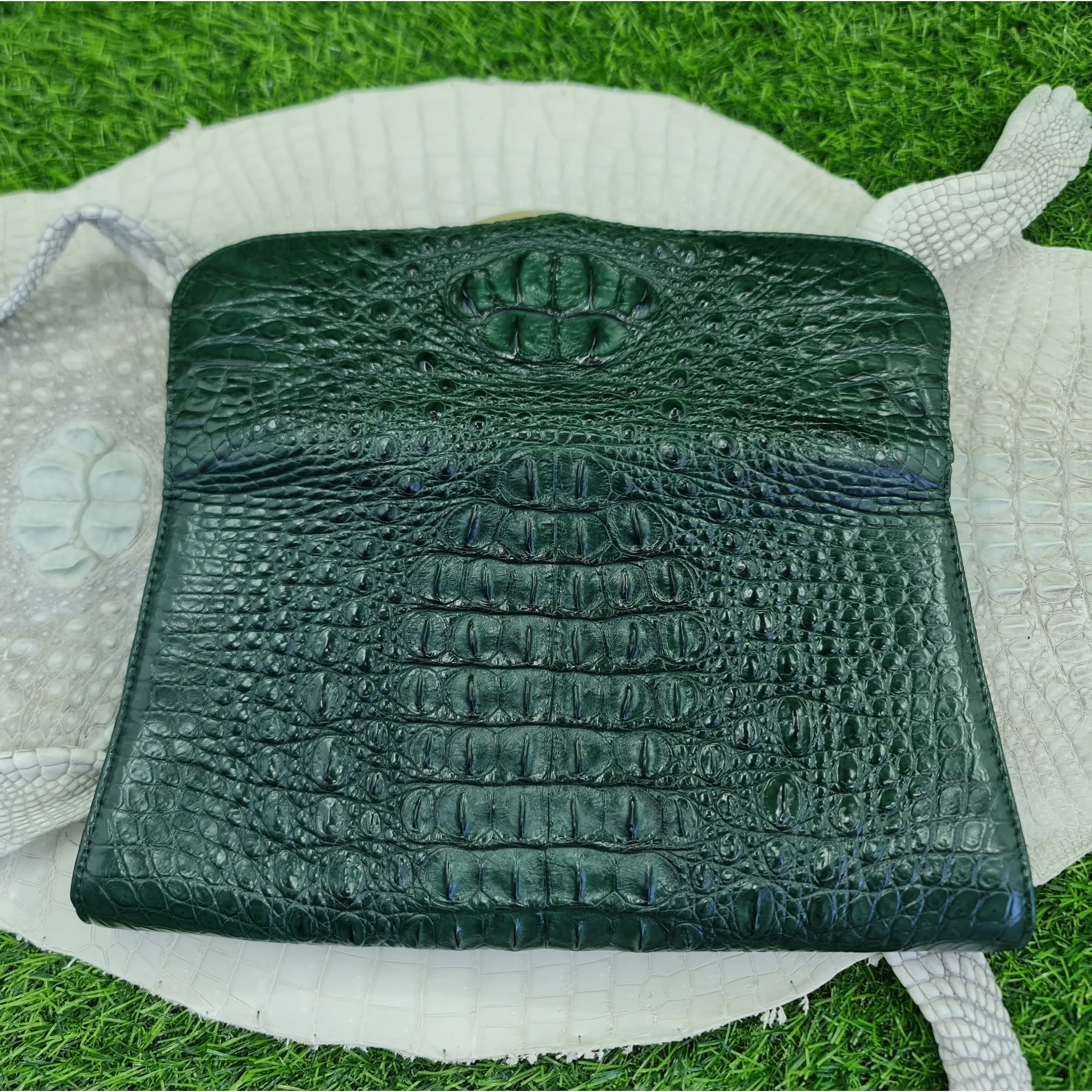 Womens Leather Alligator Handbag Handmade Luxury  Leather Bag - Work Bag Women - Green Leather Satchel Purse XACH-03