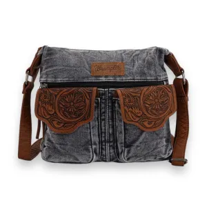 Wrangler Floral Tooled Denim Crossbody -Black